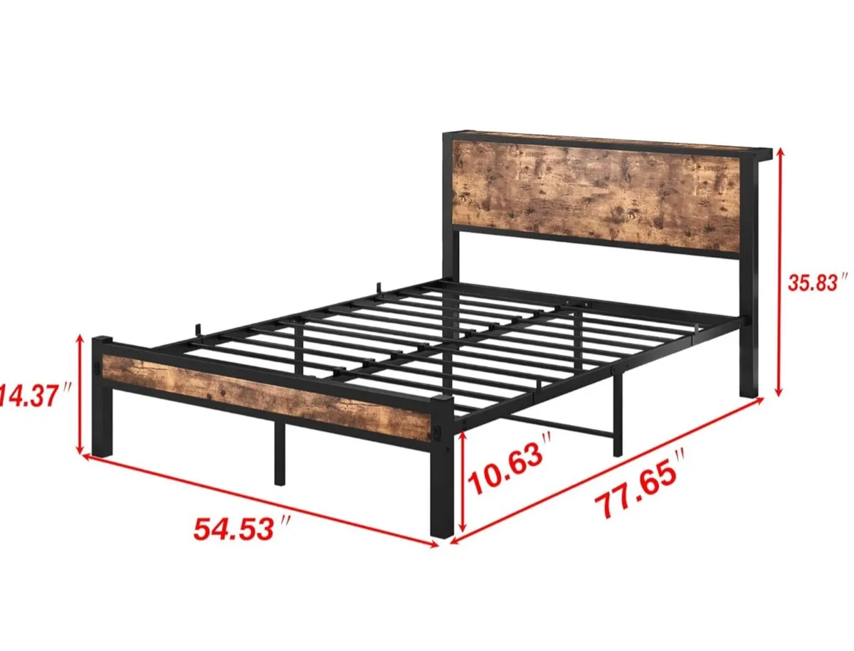 Double Bed Frame with Wooden Storage Shelf Headboa - Image 2