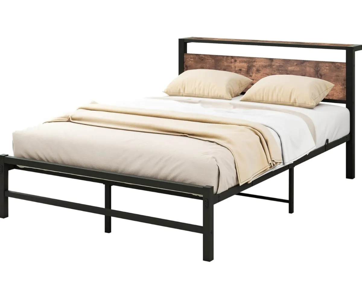 Double Bed Frame with Wood Storage Headboard - Image 2
