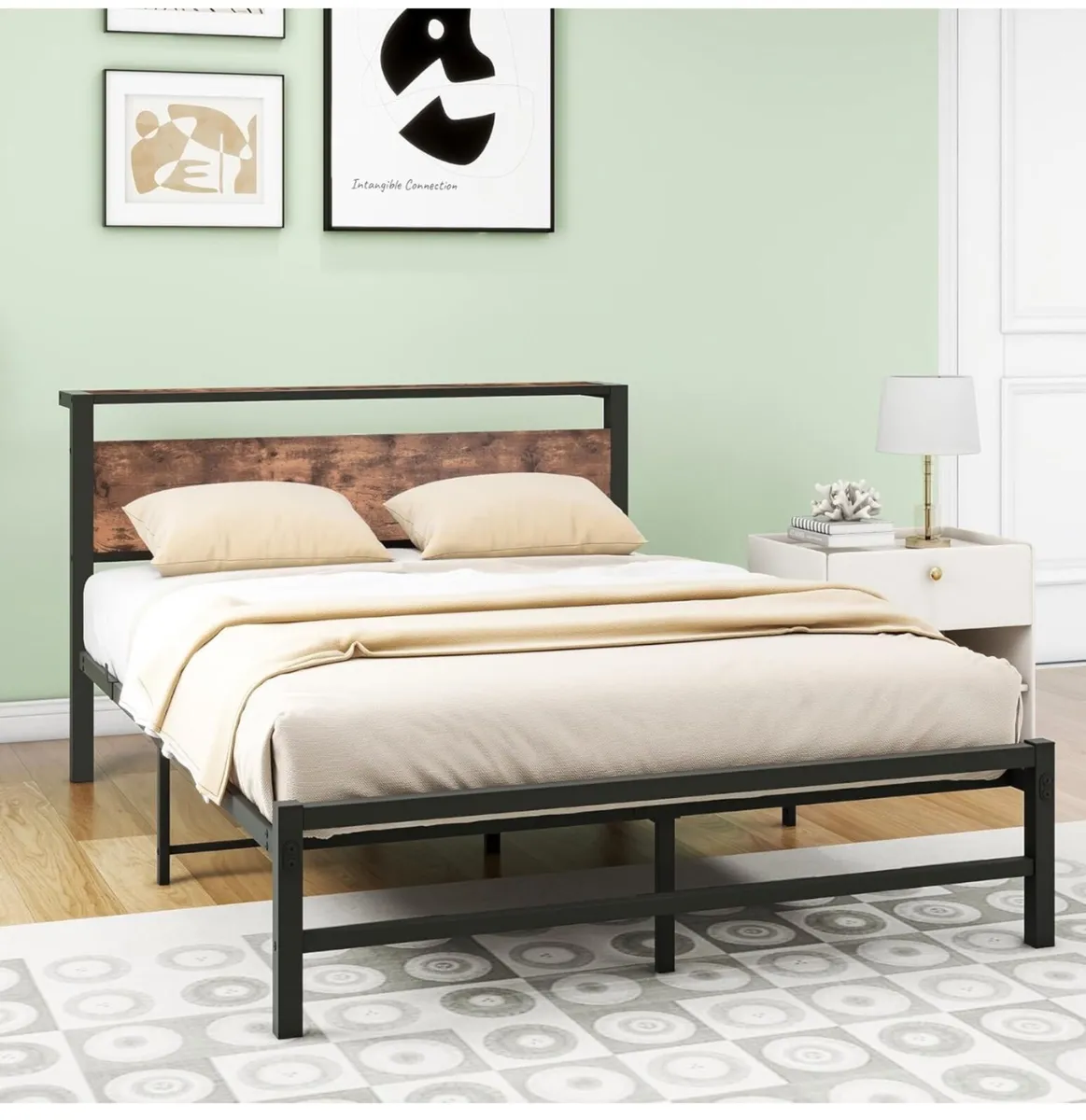 Double Bed Frame with Wood Storage Headboard - Image 3