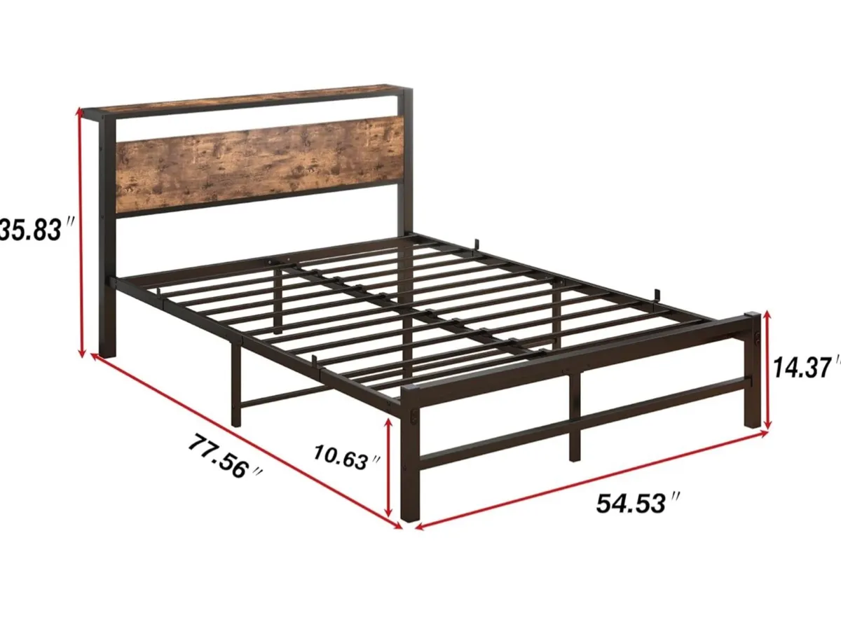 Double Bed Frame with Wood Storage Headboard - Image 4