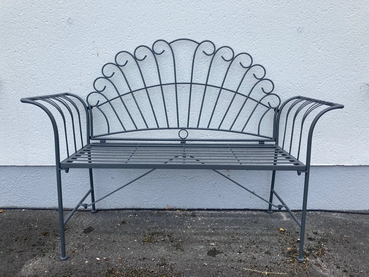 Brand new vintage metal powder coated grey bench - Image 1