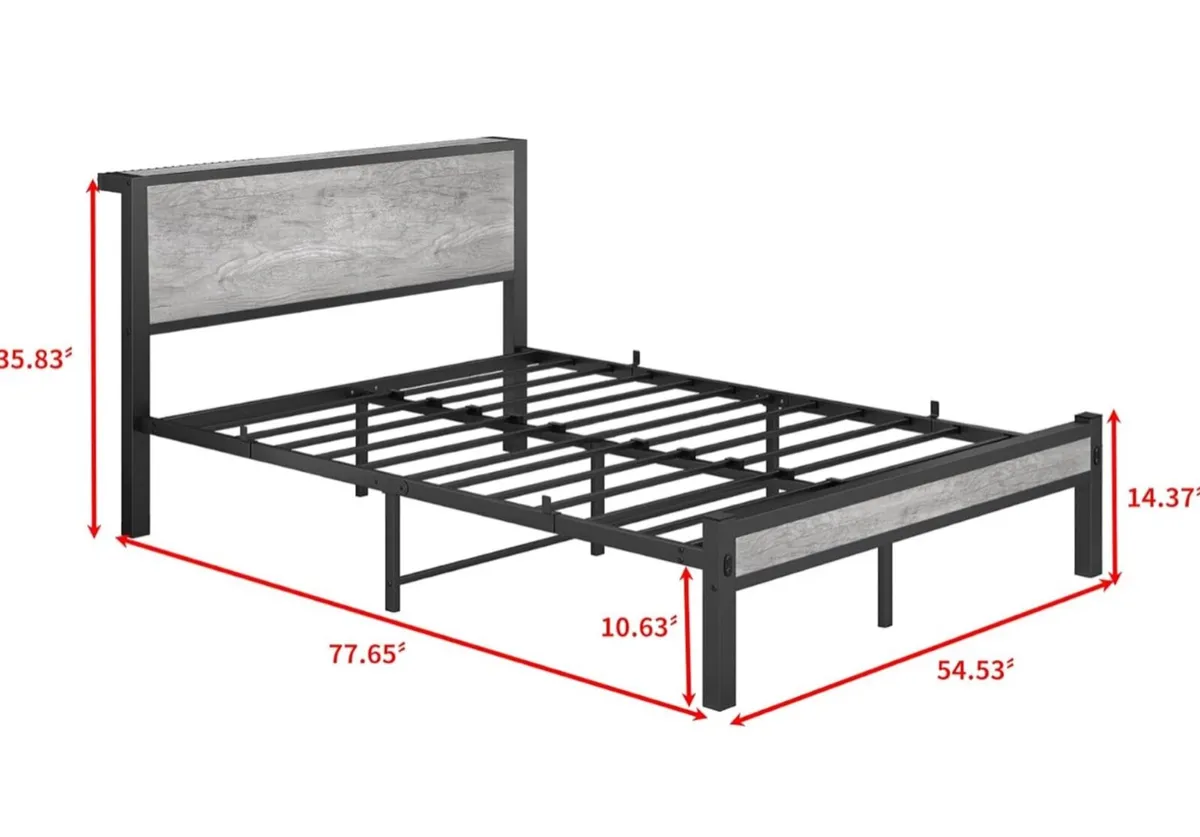 Double Bed Frame with Wooden Storage Shelf Headboa - Image 3