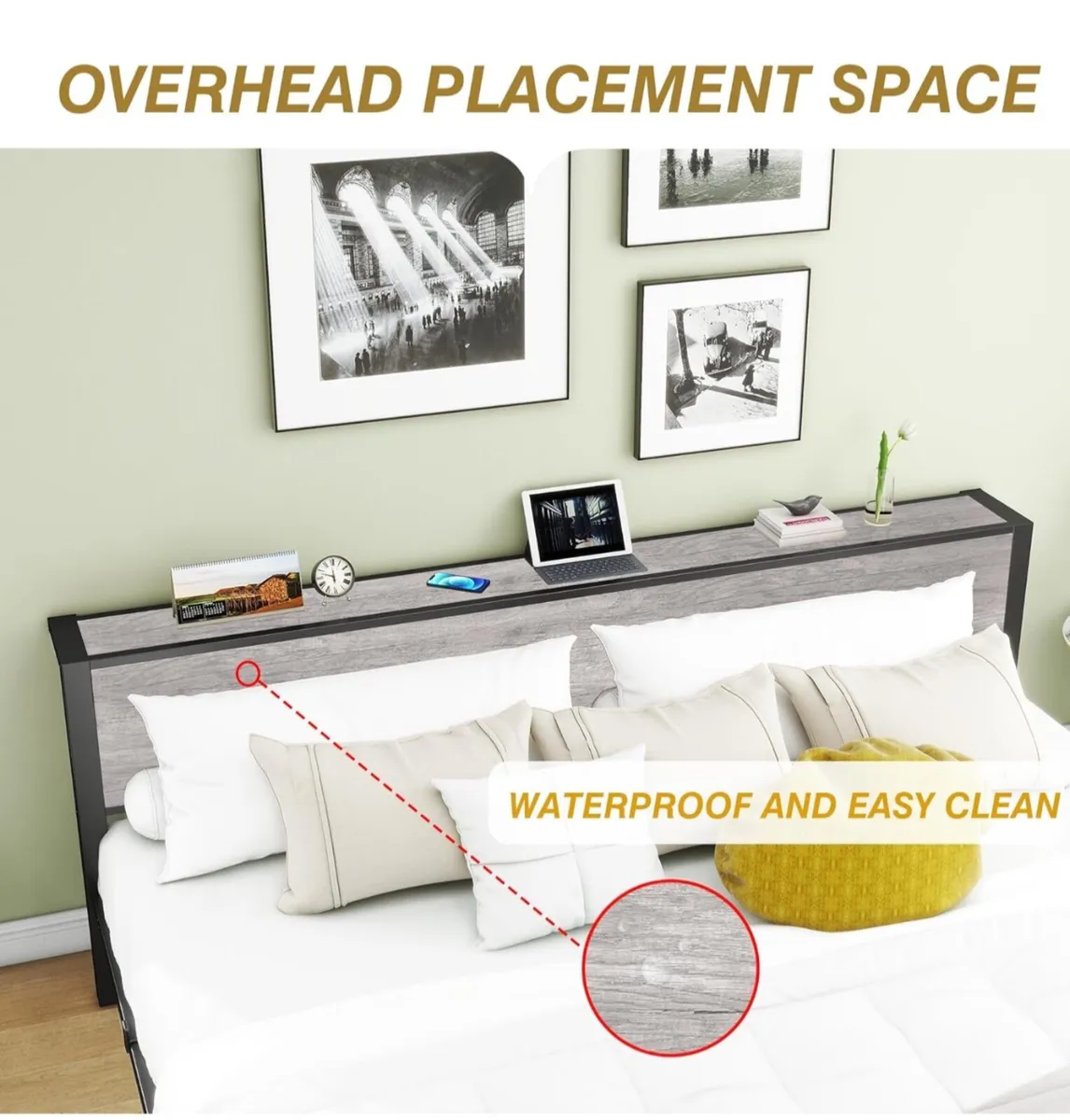 Double Bed Frame with Wooden Storage Shelf Headboa - Image 4