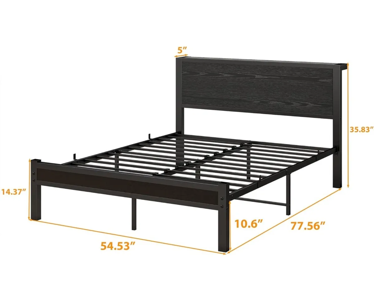 Double Bed Frame with Wooden Storage Shelf Headboa - Image 2