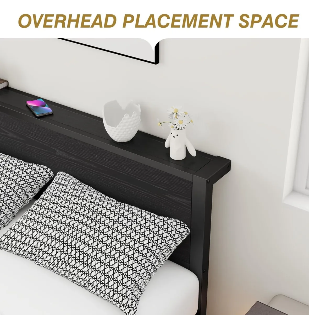 Double Bed Frame with Wooden Storage Shelf Headboa - Image 3