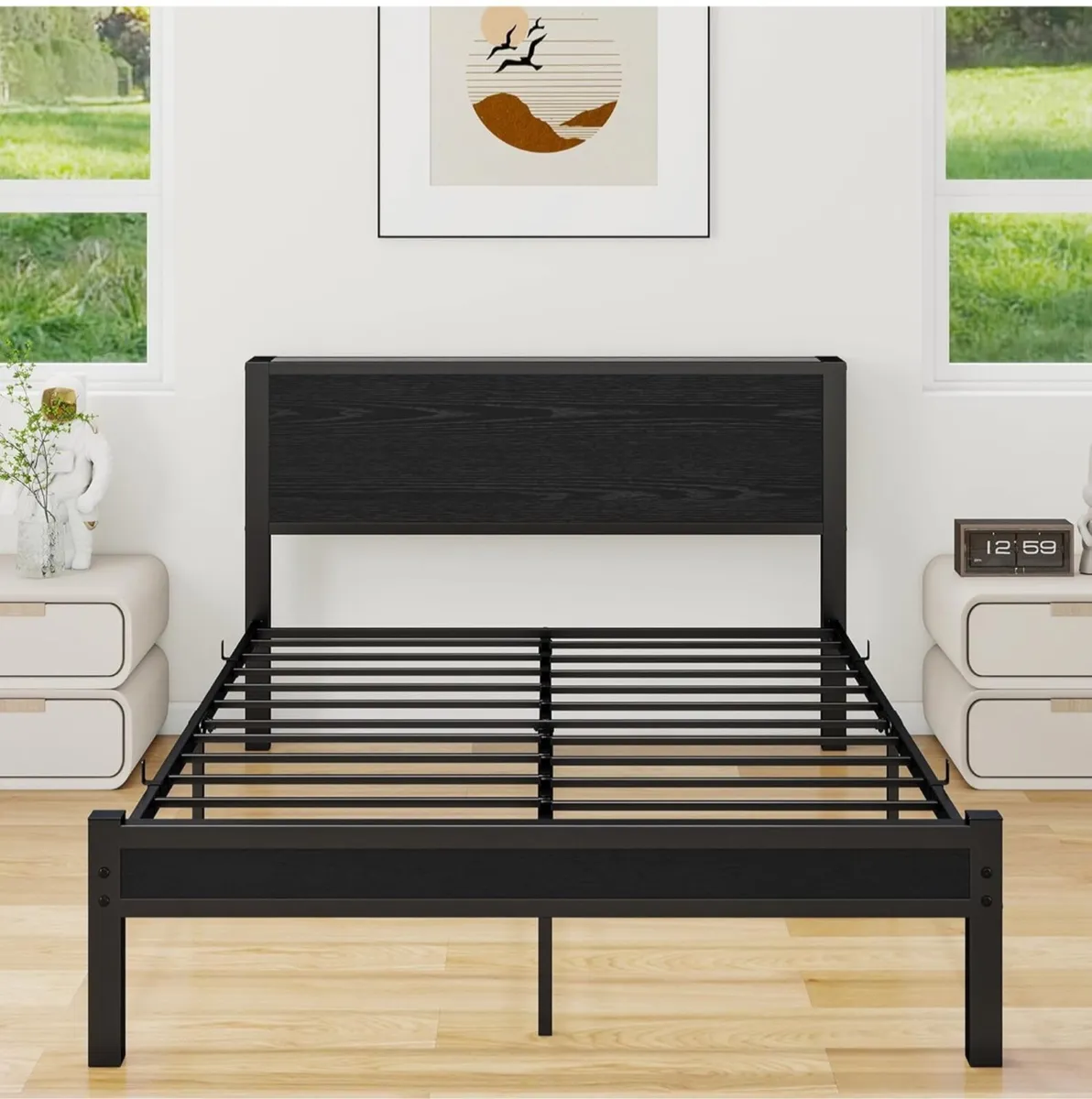 Double Bed Frame with Wooden Storage Shelf Headboa - Image 4