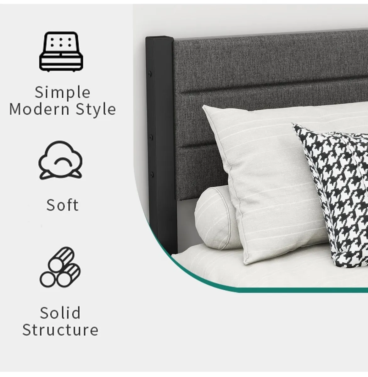 Double Bed Frame with Upholstered Headboard - Image 3