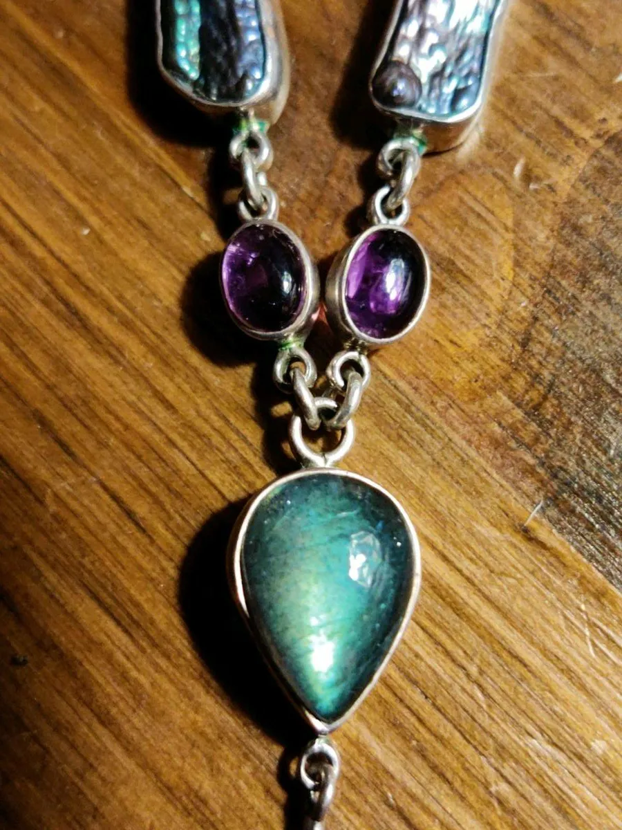 HUGE GREEN TOURMALINE, 925 Silver Necklace ! - Image 2