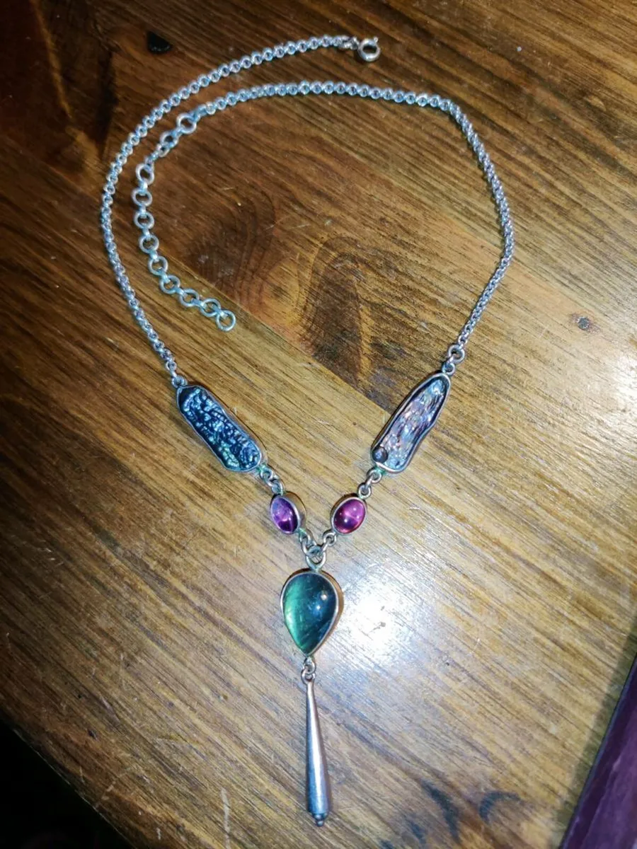 HUGE GREEN TOURMALINE, 925 Silver Necklace ! - Image 1