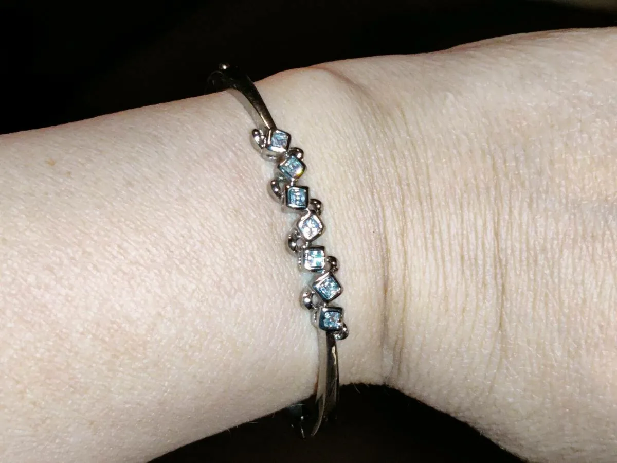 CHUNKY CRYSTAL, New Real Silver Wide Sized Bangle - Image 2