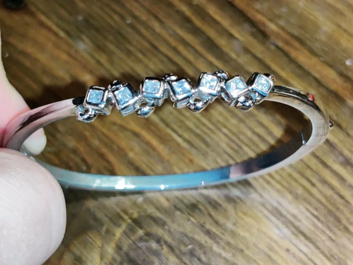 CHUNKY CRYSTAL, New Real Silver Wide Sized Bangle - Image 1