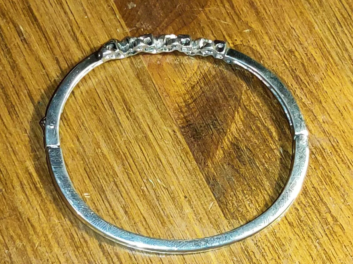 CHUNKY CRYSTAL, New Real Silver Wide Sized Bangle - Image 4