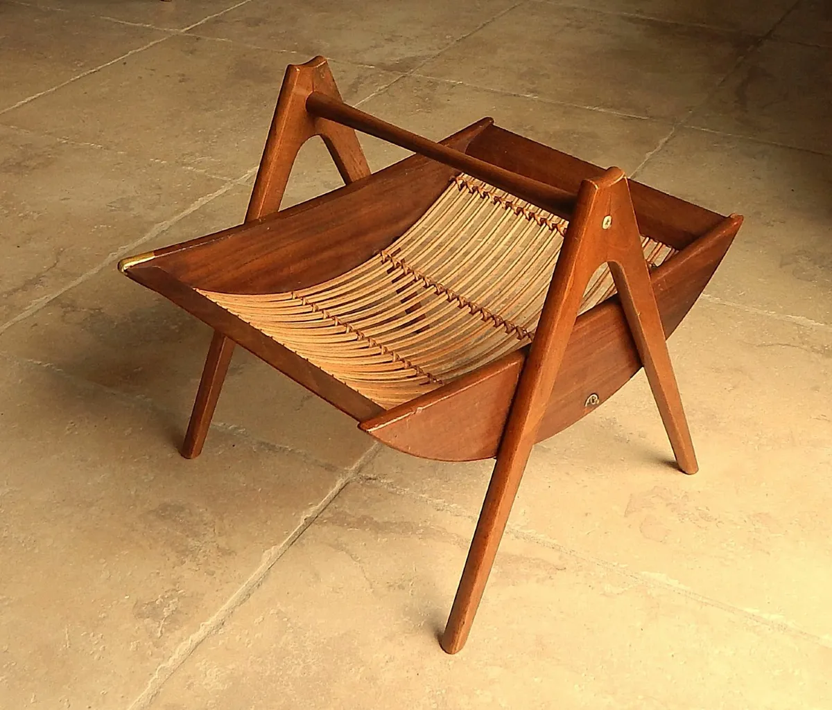 Vintage Mid-Century Wood & Reed Magazine Rack - Image 1