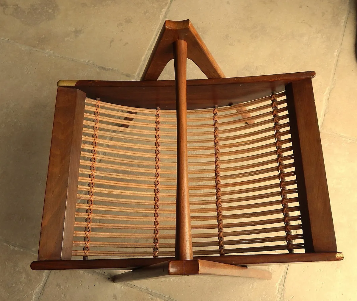 Vintage Mid-Century Wood & Reed Magazine Rack - Image 3