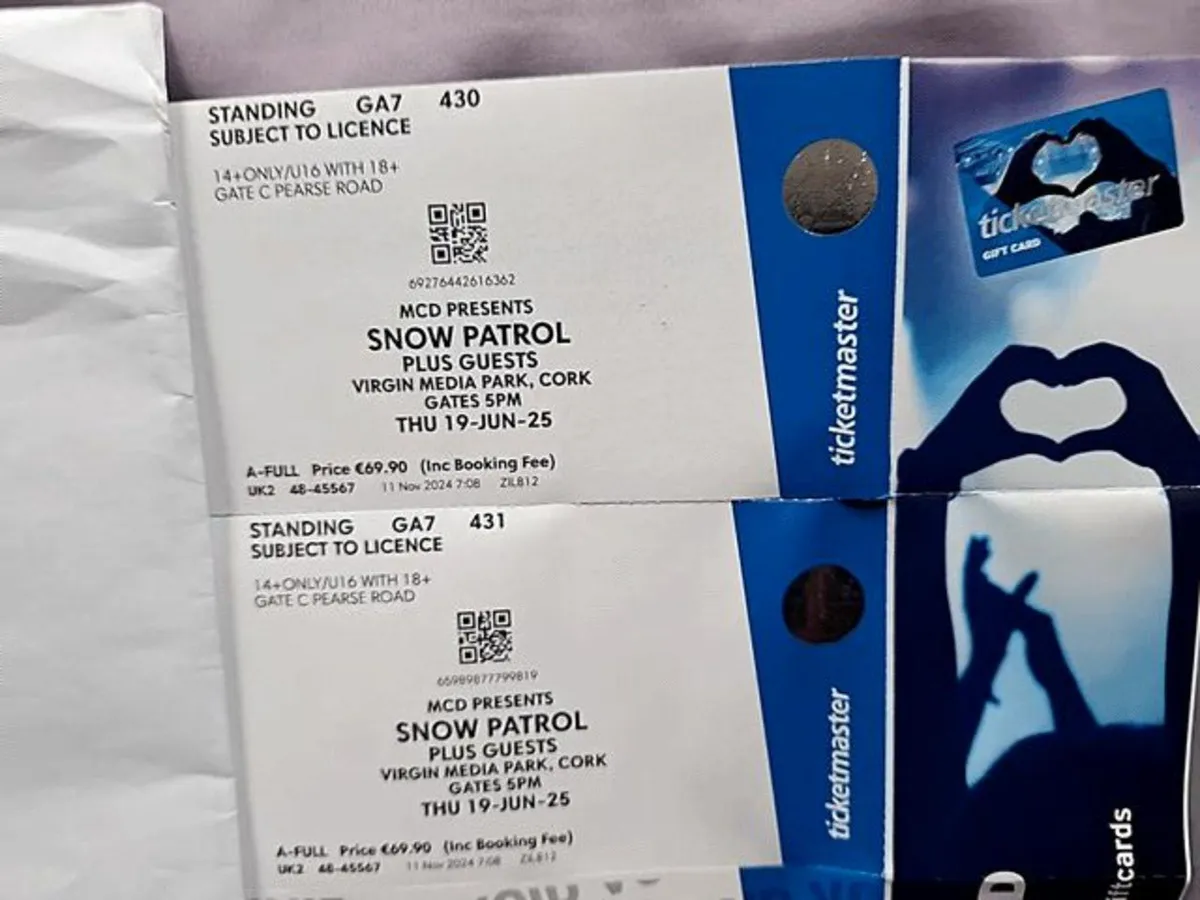 Snow Patrol tickets (2) Cork - Image 2