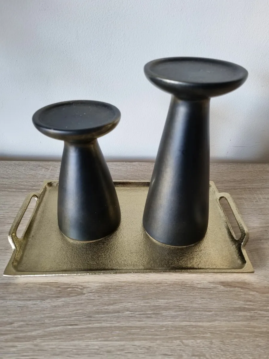 Metal decorative tray with handles 29x18cm and can - Image 1