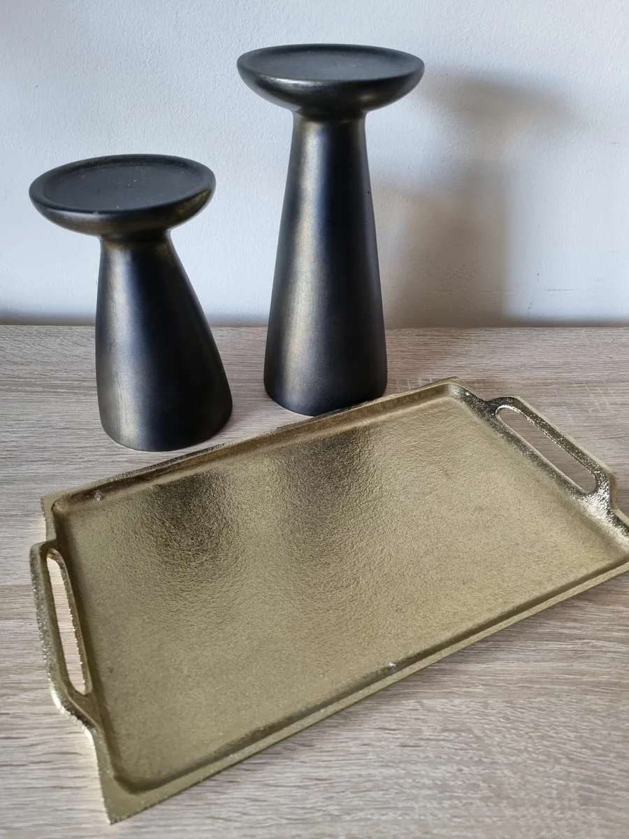 Metal decorative tray with handles 29x18cm and can - Image 2