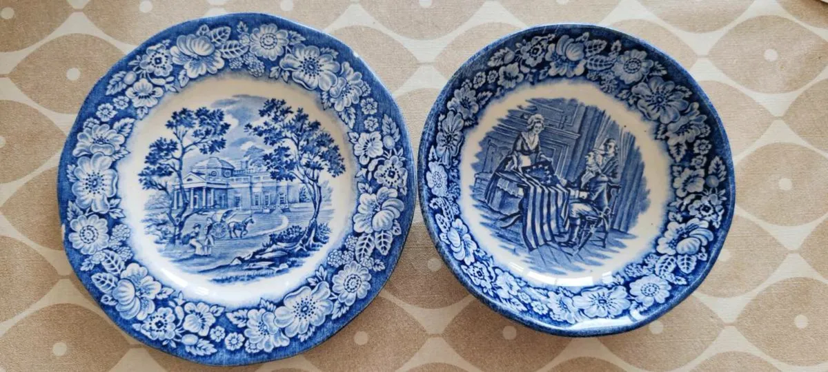 Vintage blue and white plate and bowl - Image 1