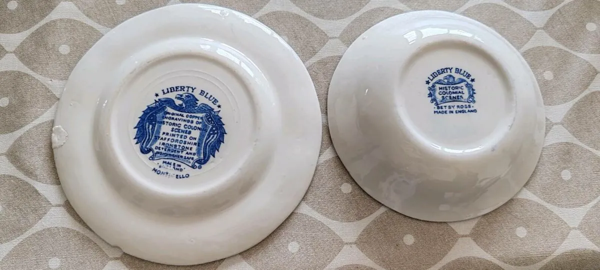 Vintage blue and white plate and bowl - Image 3