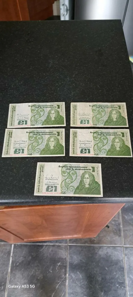 5 old  Irish 1 pound noats - Image 1
