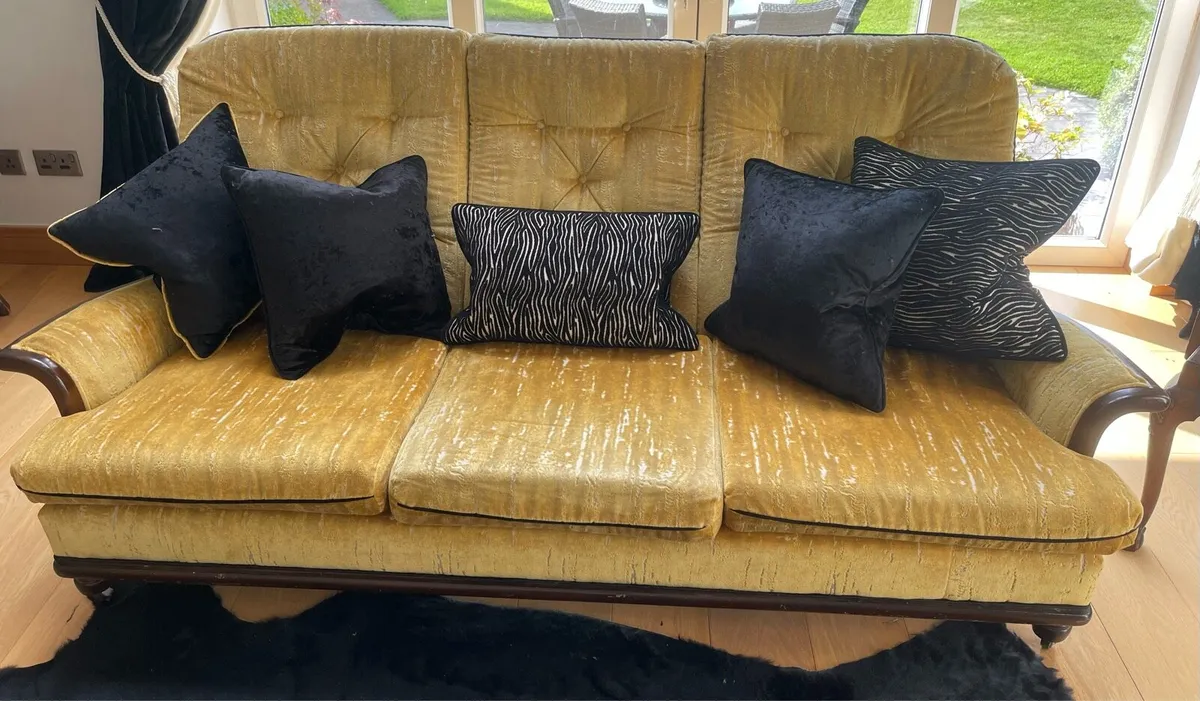 Vintage Gold/ Black Couch & matching 2 chairs - Image 1