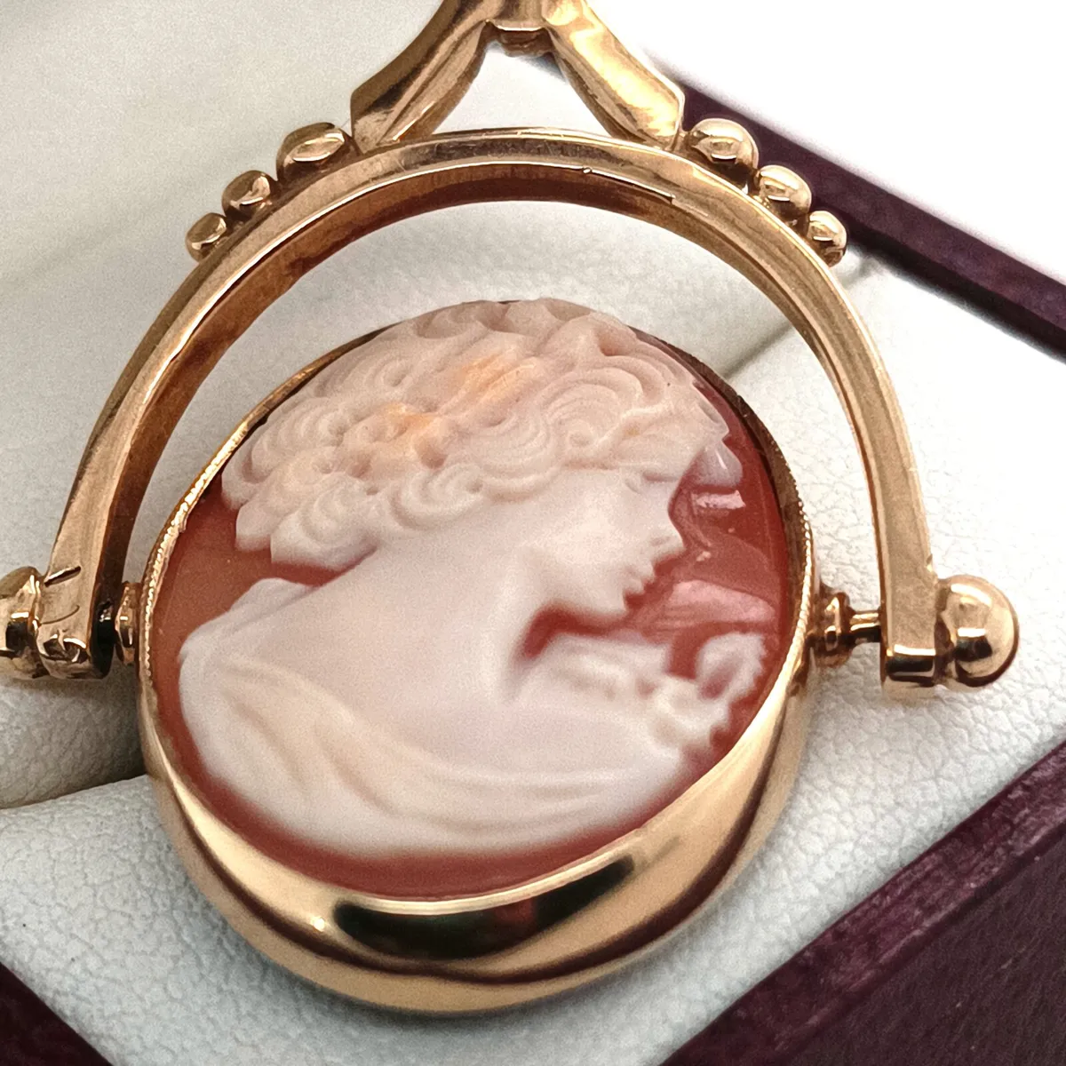 Shell Cameo & Blood Stone Swivel Pendant, 9k Gold - Image 2