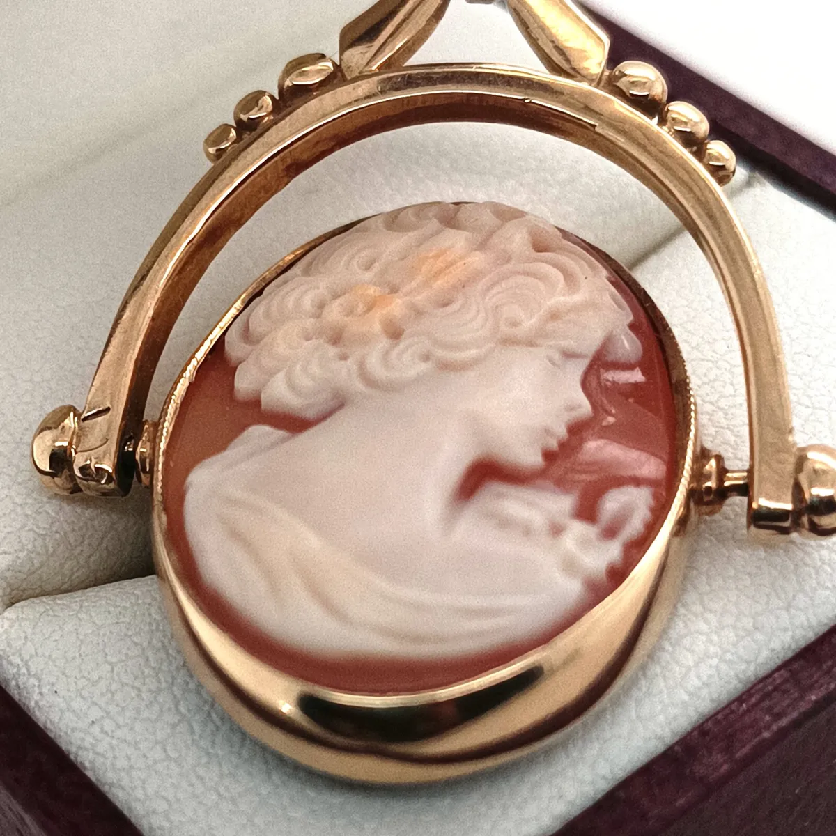 Shell Cameo & Blood Stone Swivel Pendant, 9k Gold - Image 4