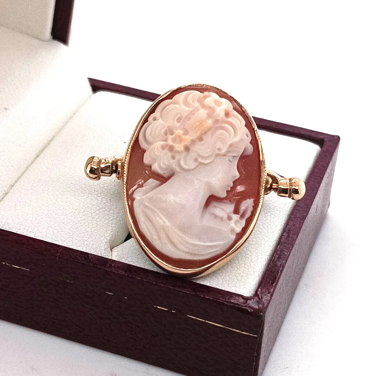 Shell Cameo & Blood Stone Swivel Pendant, 9k Gold - Image 1