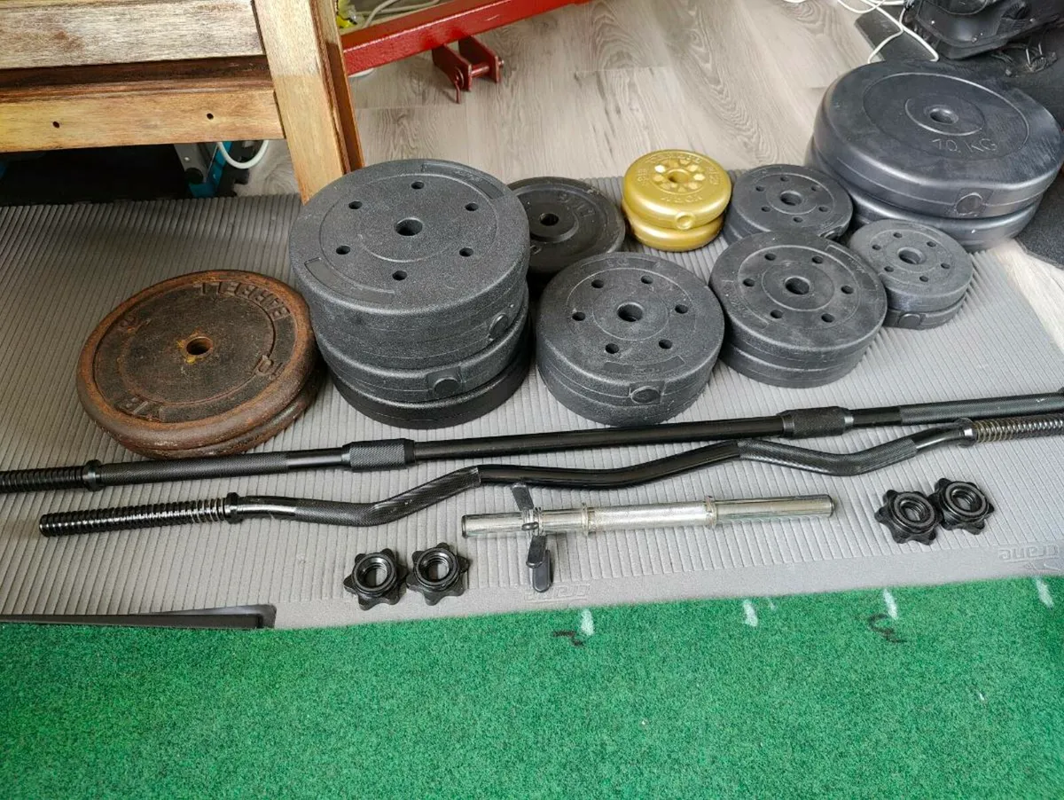 Barbell, EZ bar, dumbbell and weights