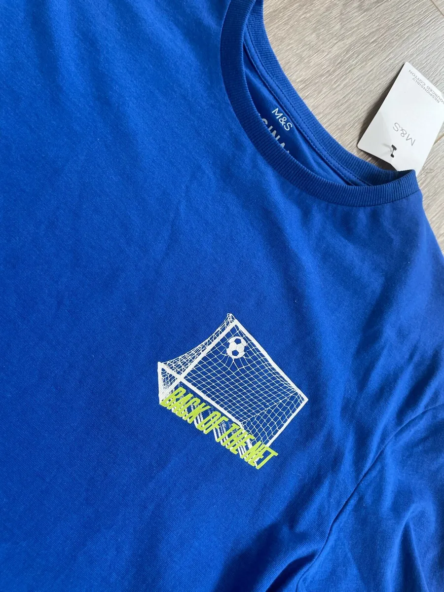 BRAND NEW WITH TAGS M&S Blue Football T-shirt: 12- - Image 1