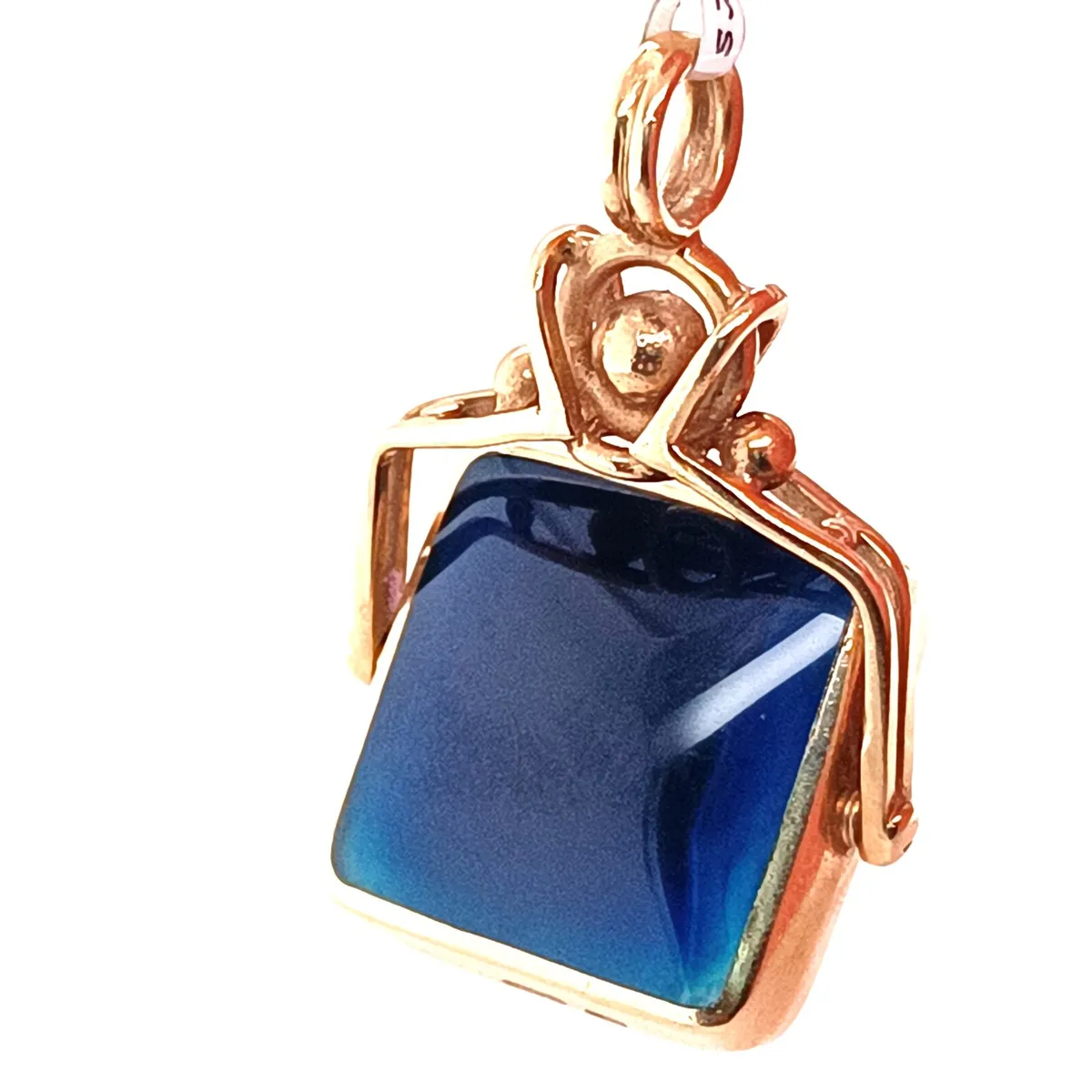 Blue Chalcedony & Malachite Fob Pendant, 9k Gold - Image 2