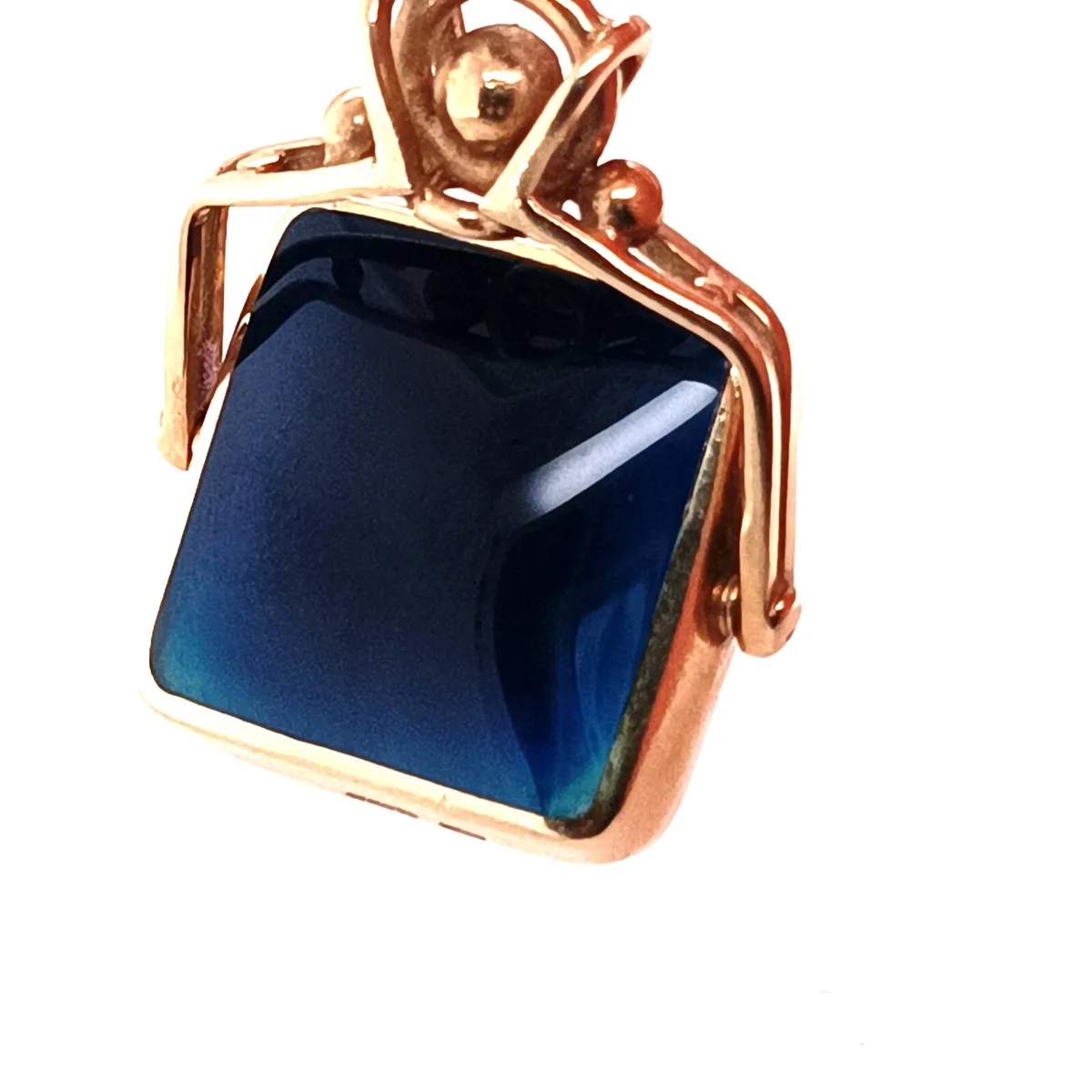 Blue Chalcedony & Malachite Fob Pendant, 9k Gold - Image 1