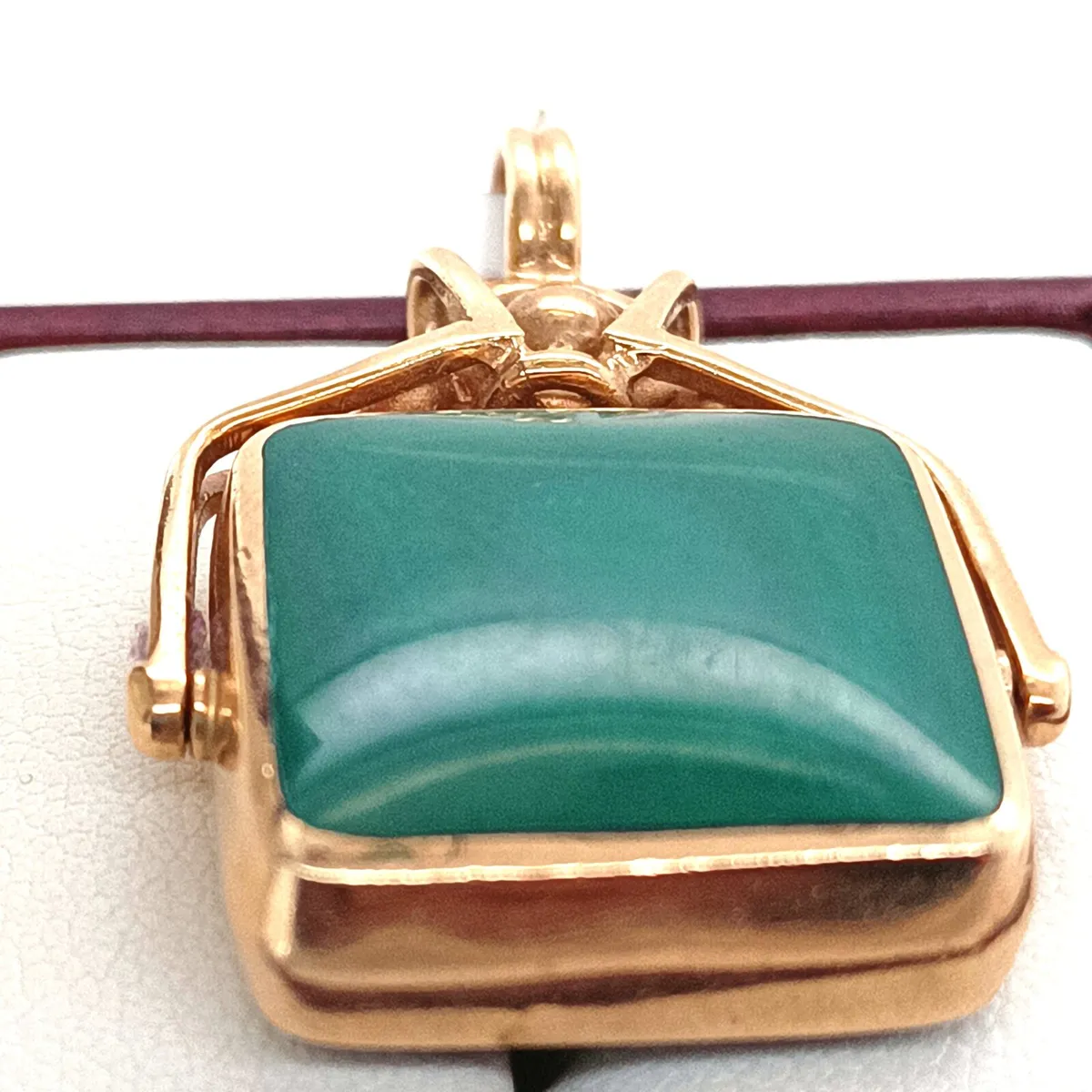 Blue Chalcedony & Malachite Fob Pendant, 9k Gold - Image 4