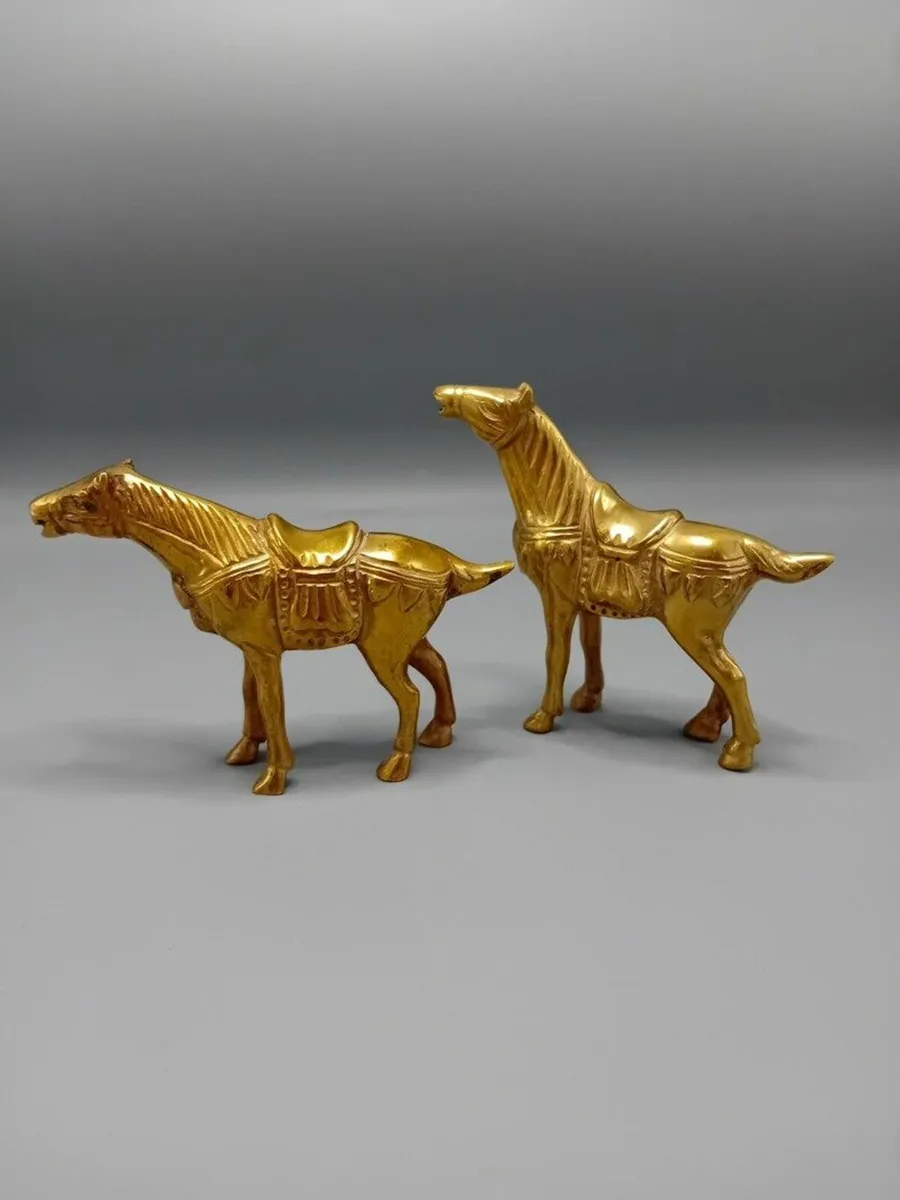 Vintage pair of brass ornate horse figurines ornam - Image 3