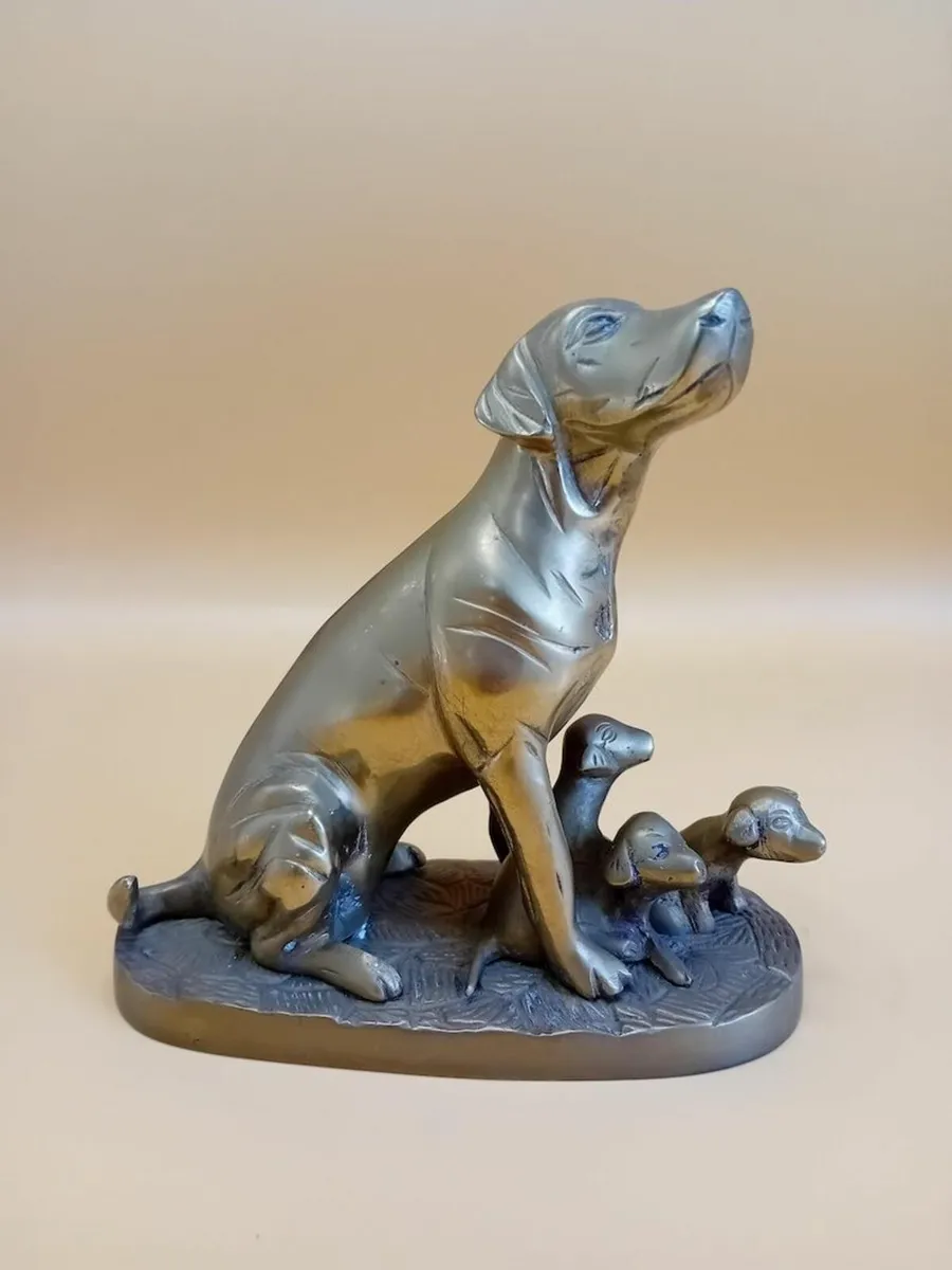 Large Vintage Brass Dog and puppies figurine, dog - Image 1