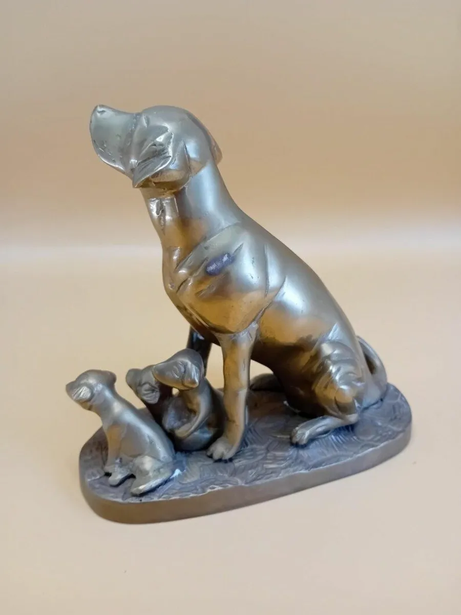 Large Vintage Brass Dog and puppies figurine, dog - Image 3