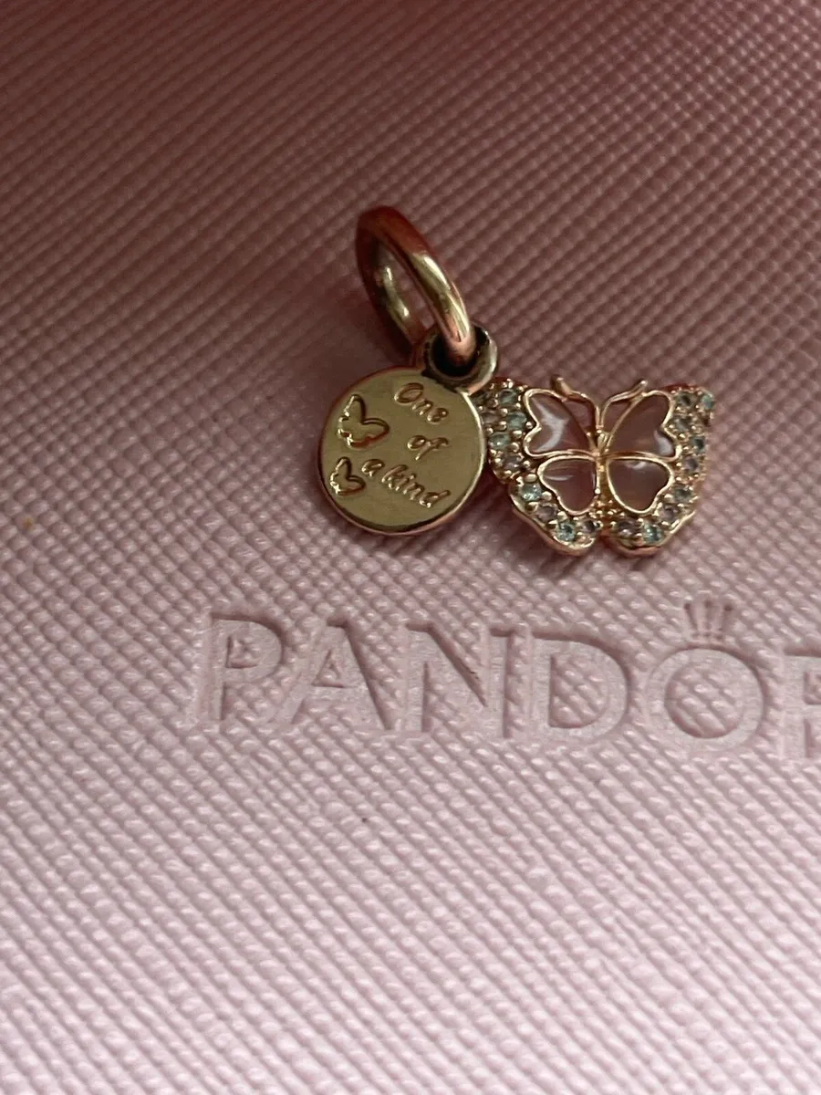 Pandora Pink Butterfly & double dangle charm - Image 1