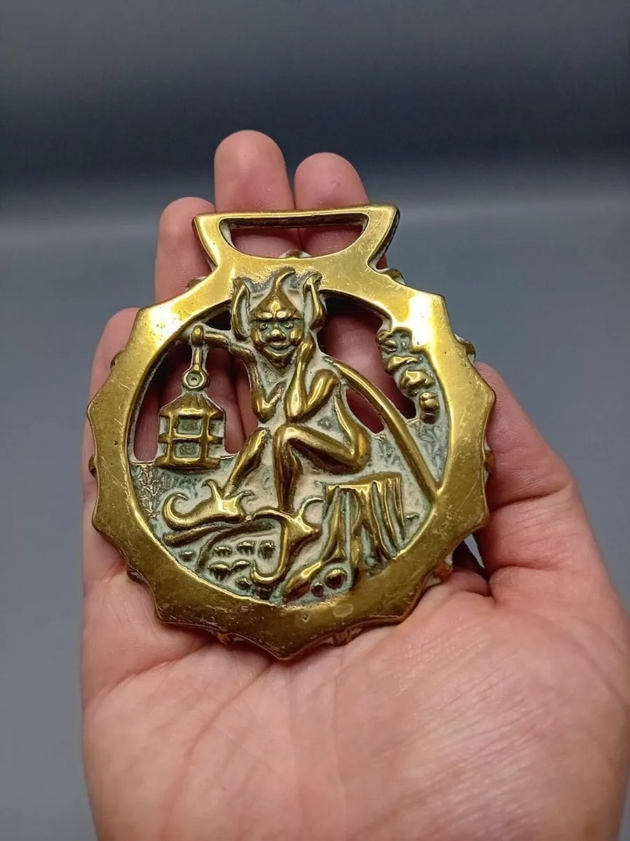 Vintage Brass Medallion, Imp FairyDesign, demon de - Image 1