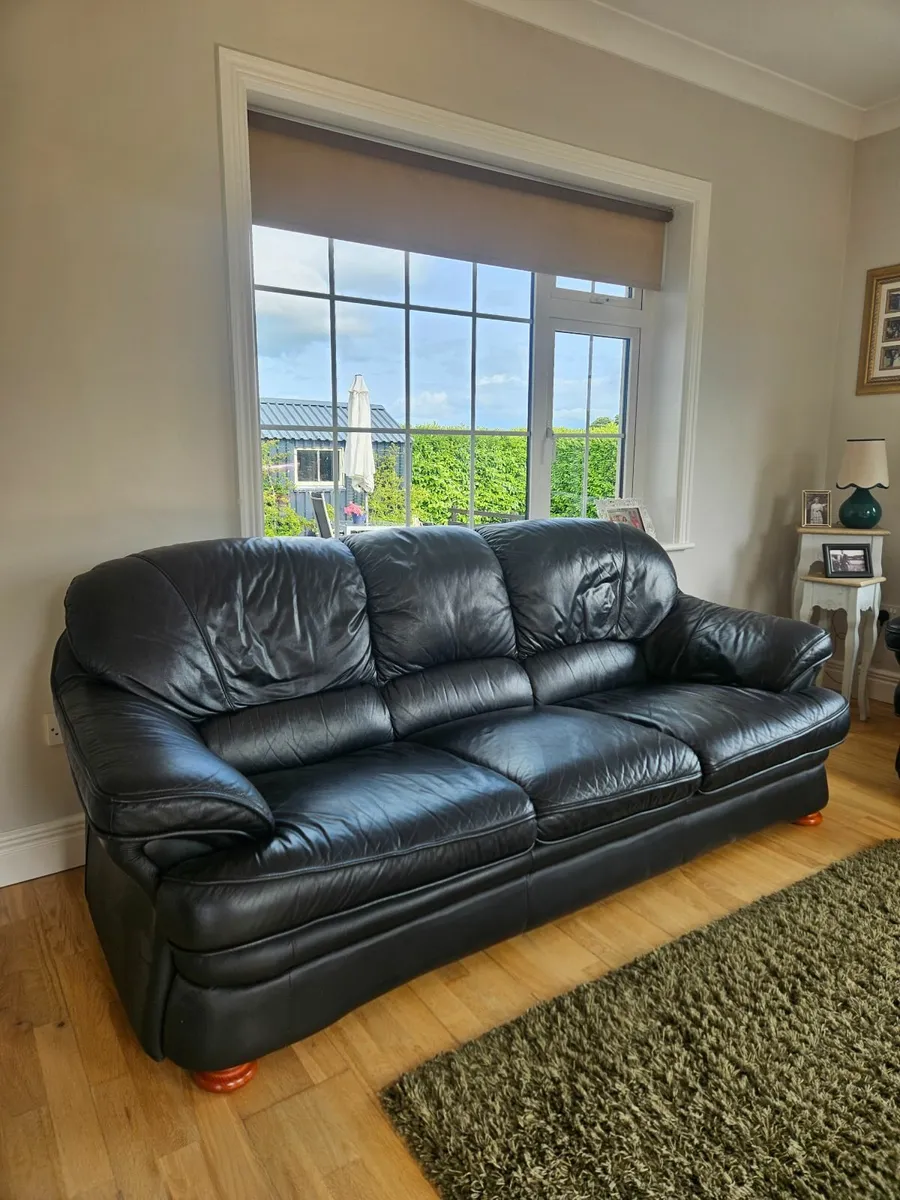 Genuine Black Leather 3-Piece & 2-Piece Suite - Image 1