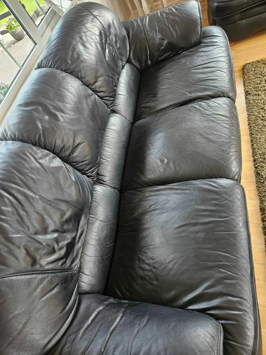Genuine Black Leather 3-Piece & 2-Piece Suite - Image 2