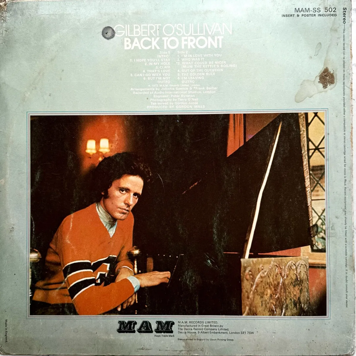 Vinyl LP - Gilbert O’Sullivan - Back to Front - Image 1