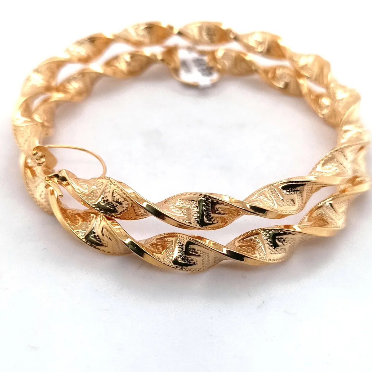 9k Gold Large Hoops Earrings, Greek Key Detail - Image 2