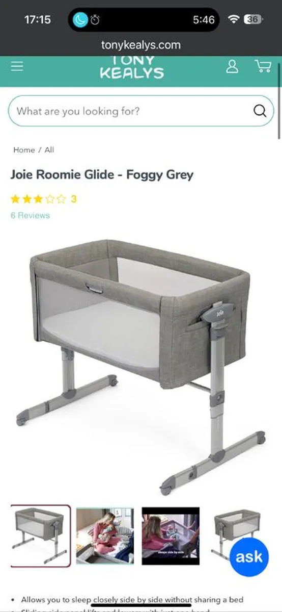 Cot- Co Sleeper/ next to me bed- Joie Roomie Glide - Mattress included - Image 1