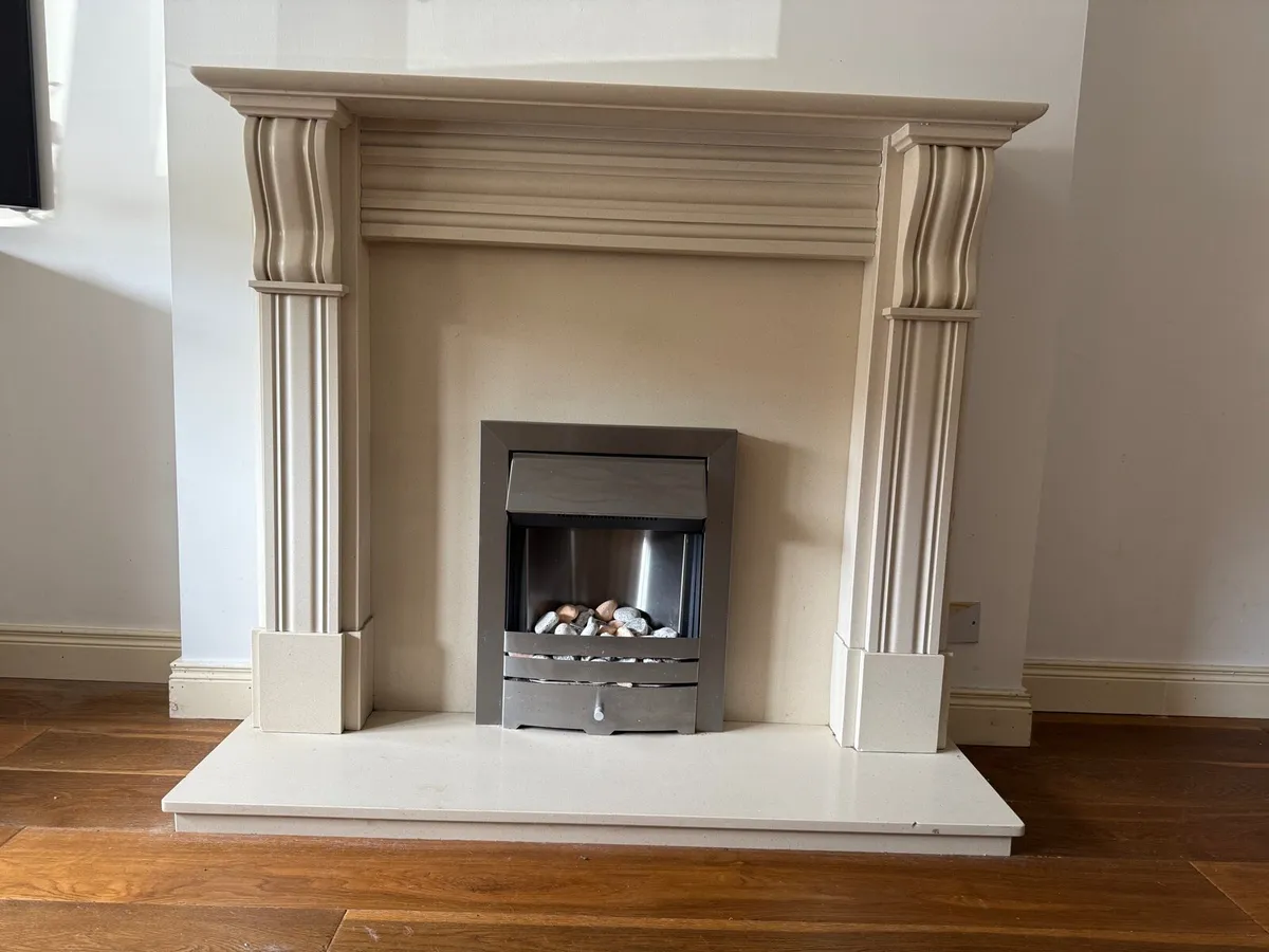 Elegant Beige Fireplace Surround & Modern Insert - Image 1