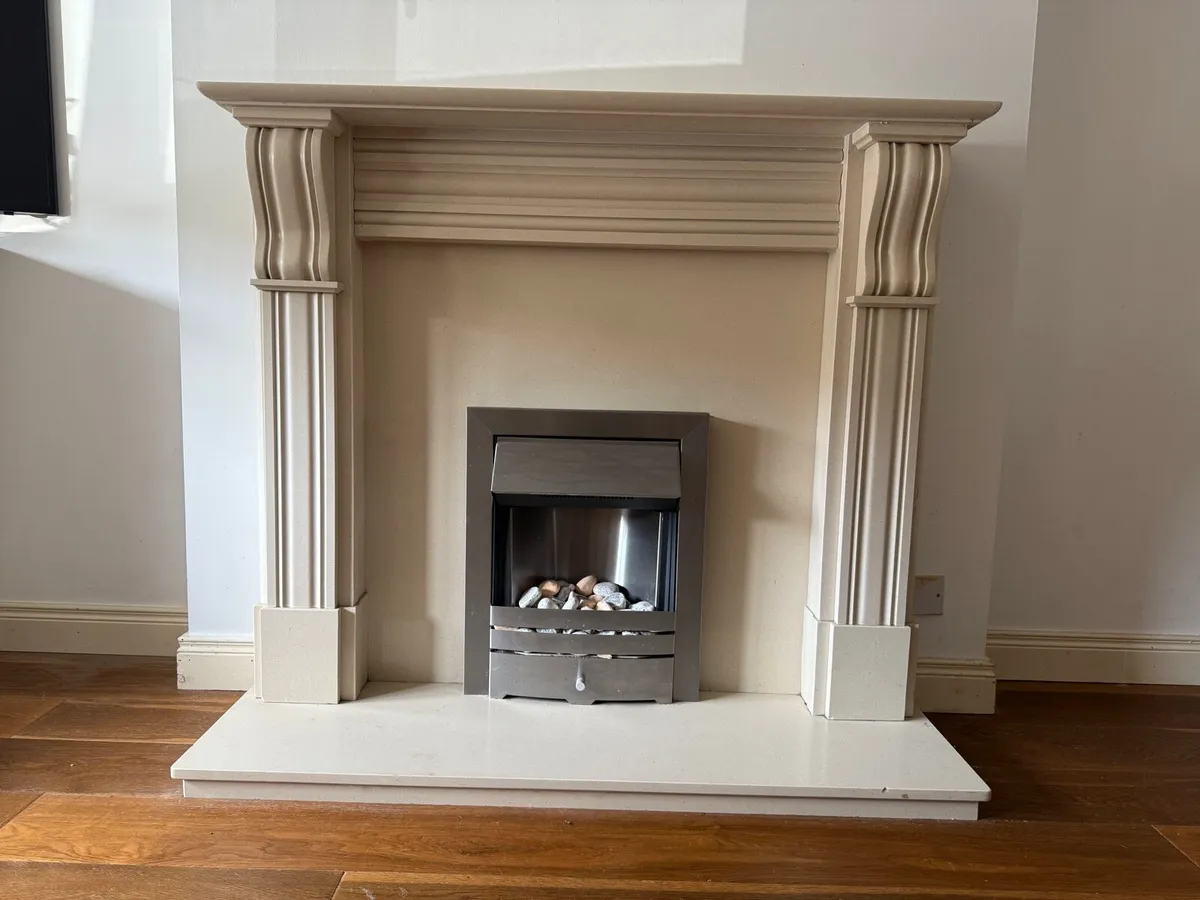 Elegant Beige Fireplace Surround & Modern Insert - Image 2