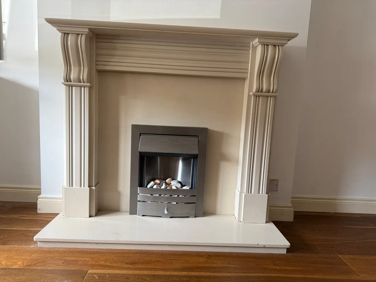 Elegant Beige Fireplace Surround & Modern Insert - Image 3