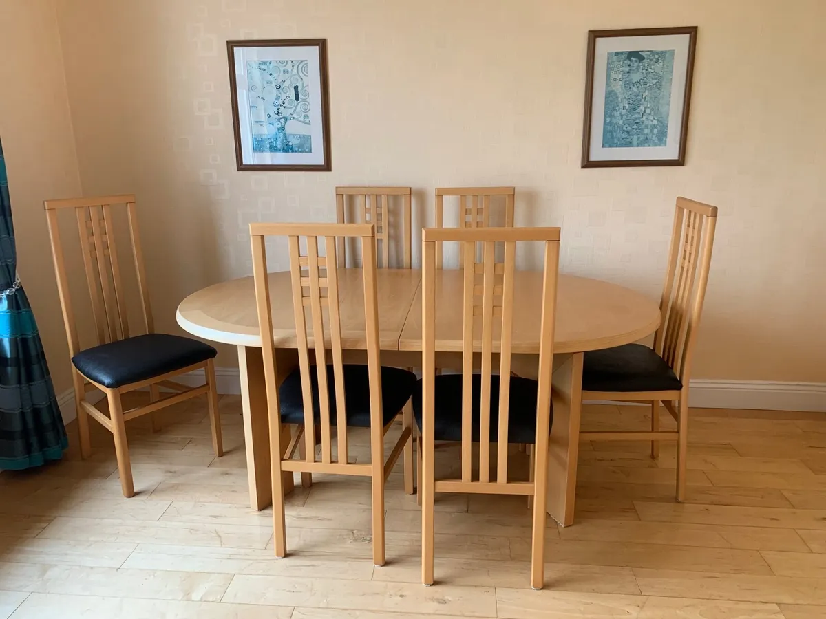 Dining table and 6 leather chairs for sale - Image 2