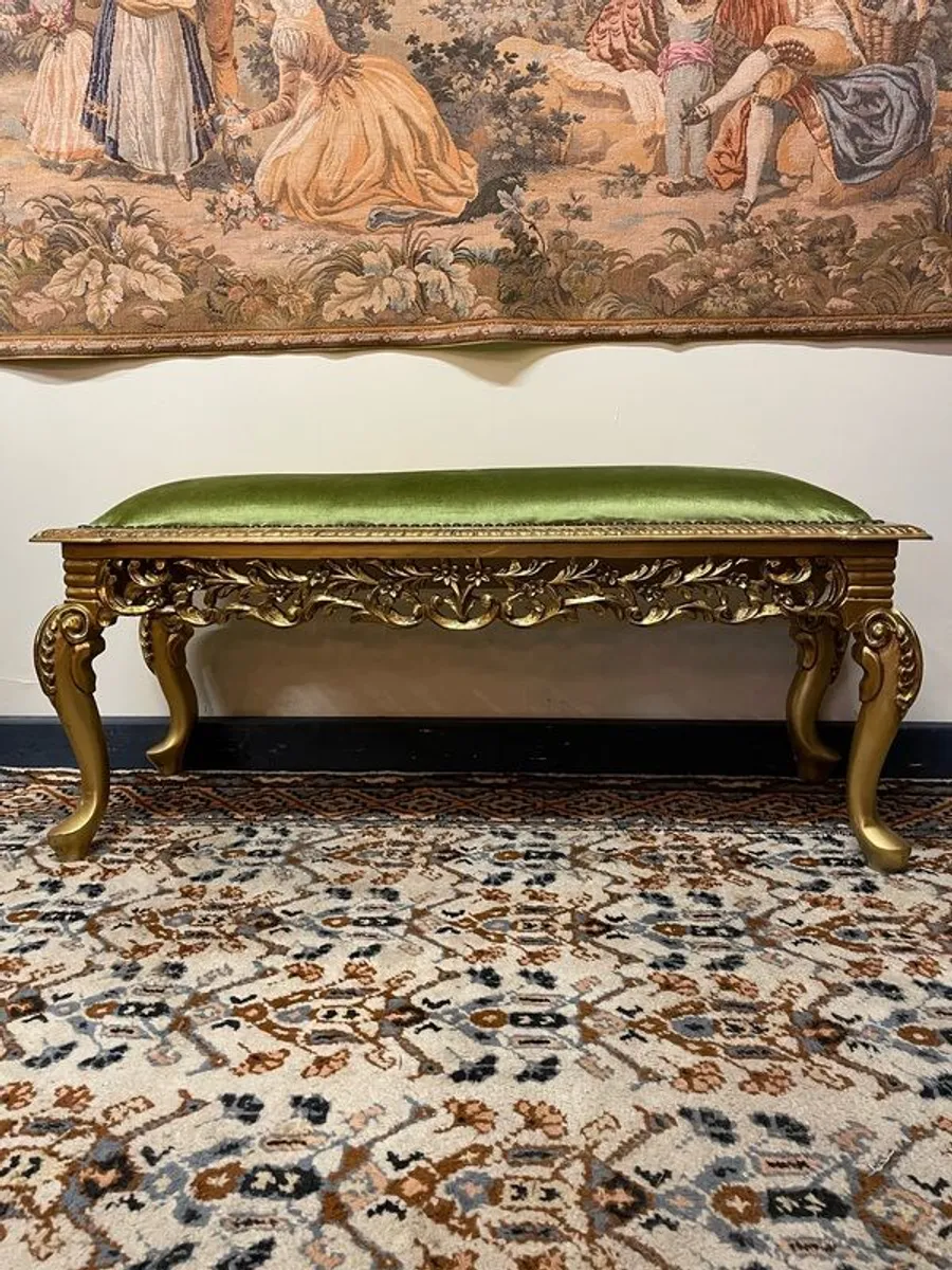 French Gilt Wood Bed-End Bench , Oversize Footstool - Image 1