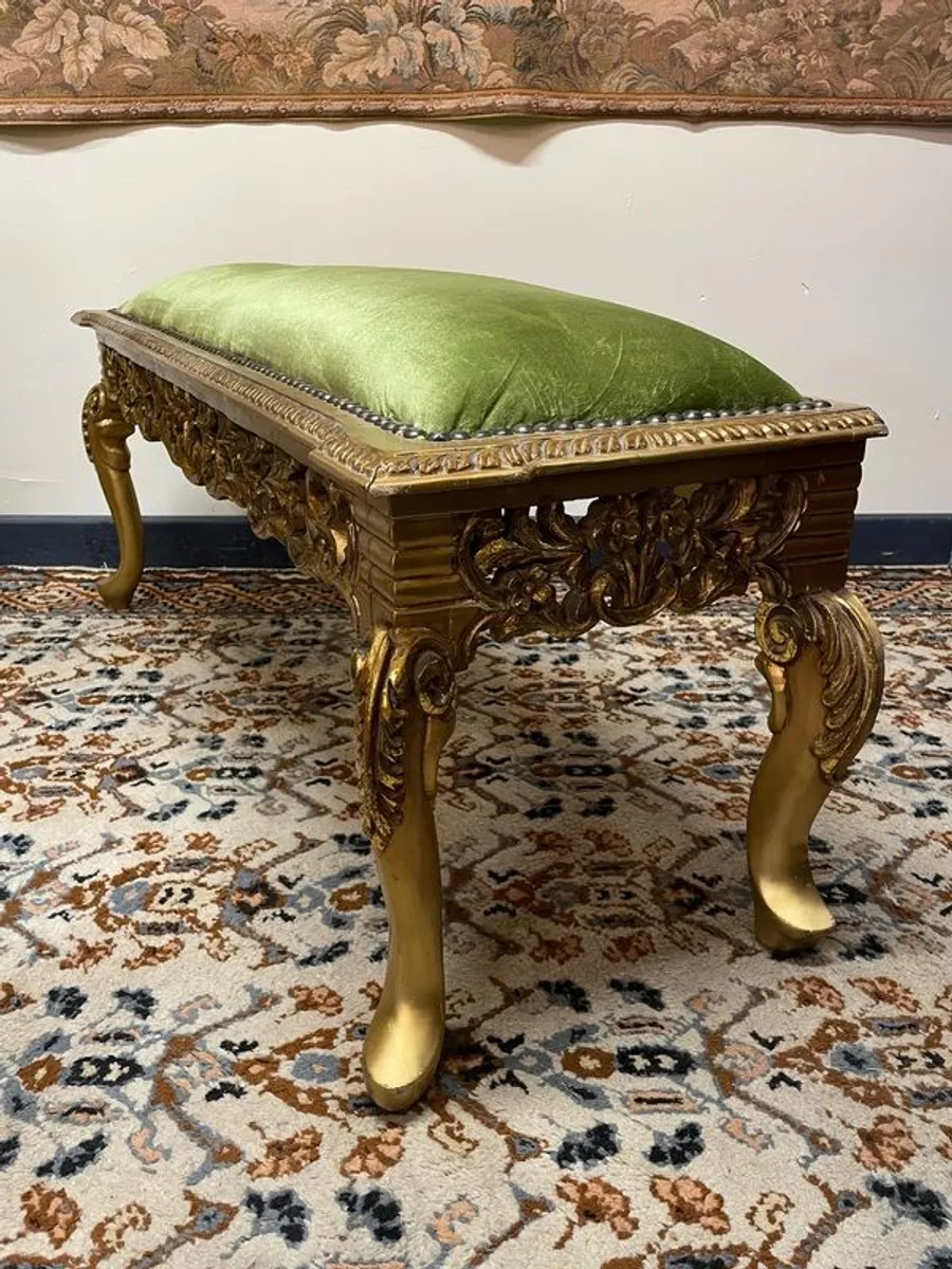 French Gilt Wood Bed-End Bench , Oversize Footstool - Image 4