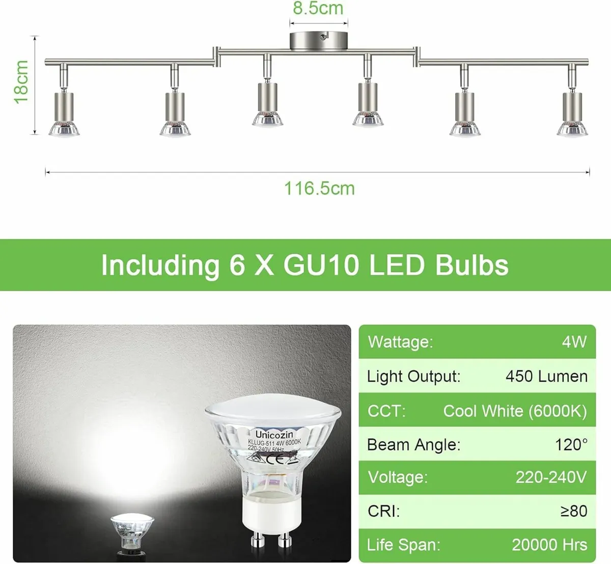 LED Ceiling Light Rotatable, 6 Way LED 6x4W Bulbs - Image 3